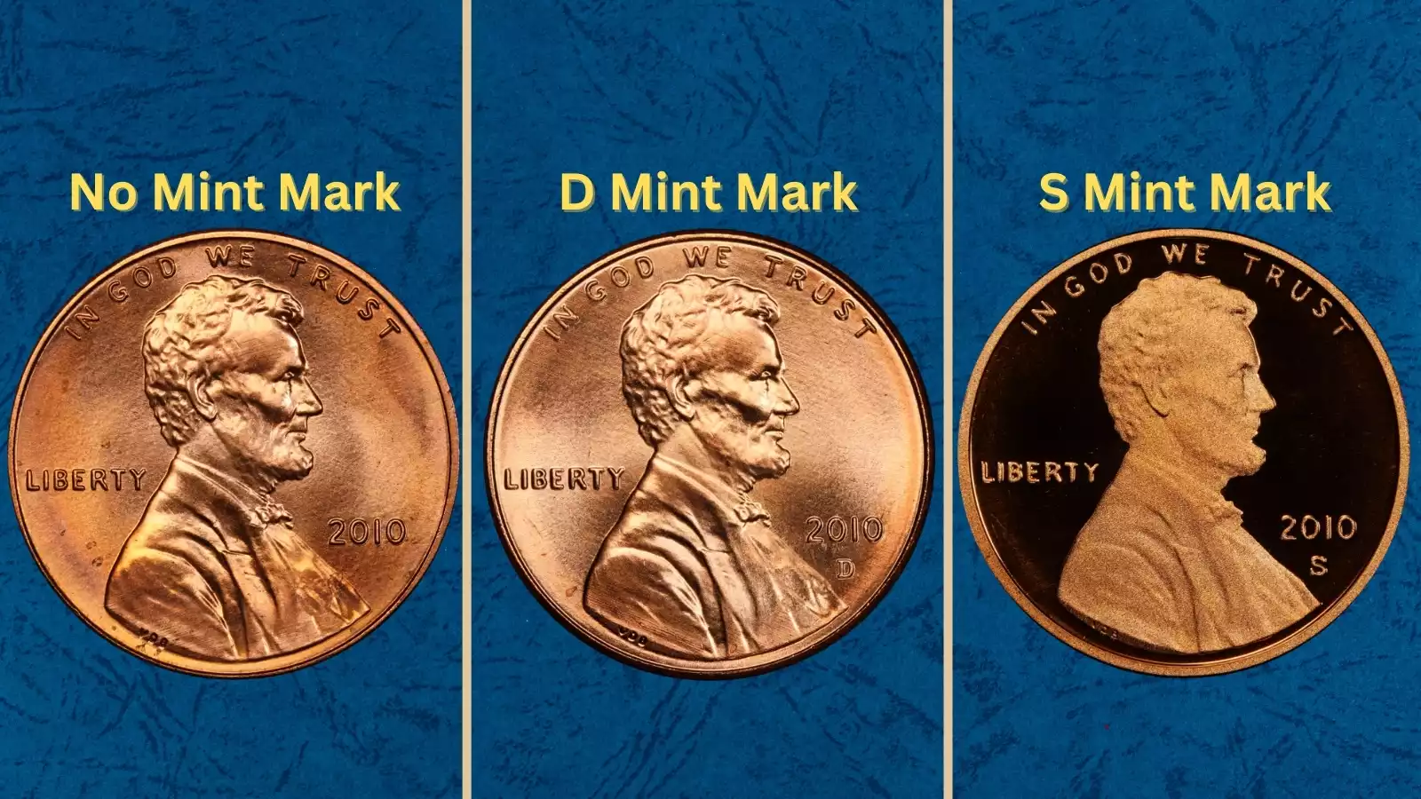Group of uncirculated 2010 Lincoln Shield pennies showing the first-year Union Shield reverse design